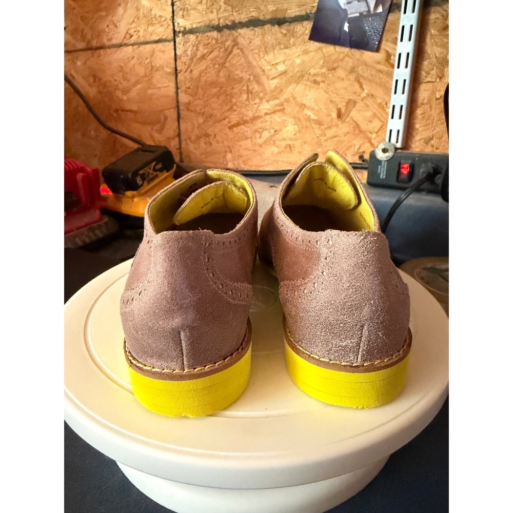 Cole Haan Zerogrand Taupe Suede Wingtip Oxford Neon Yellow Sole D36733 7.5B - Picture 4 of 9